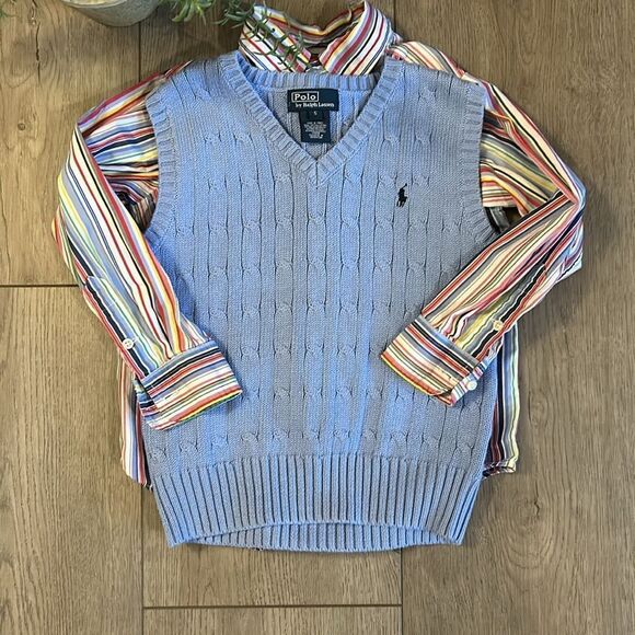 ((2 PIECE)) BOYS POLO RALPH LAUREN SWEATER VEST AND BUTTON DOWN SIZE 4/5 - Picture 7 of 7